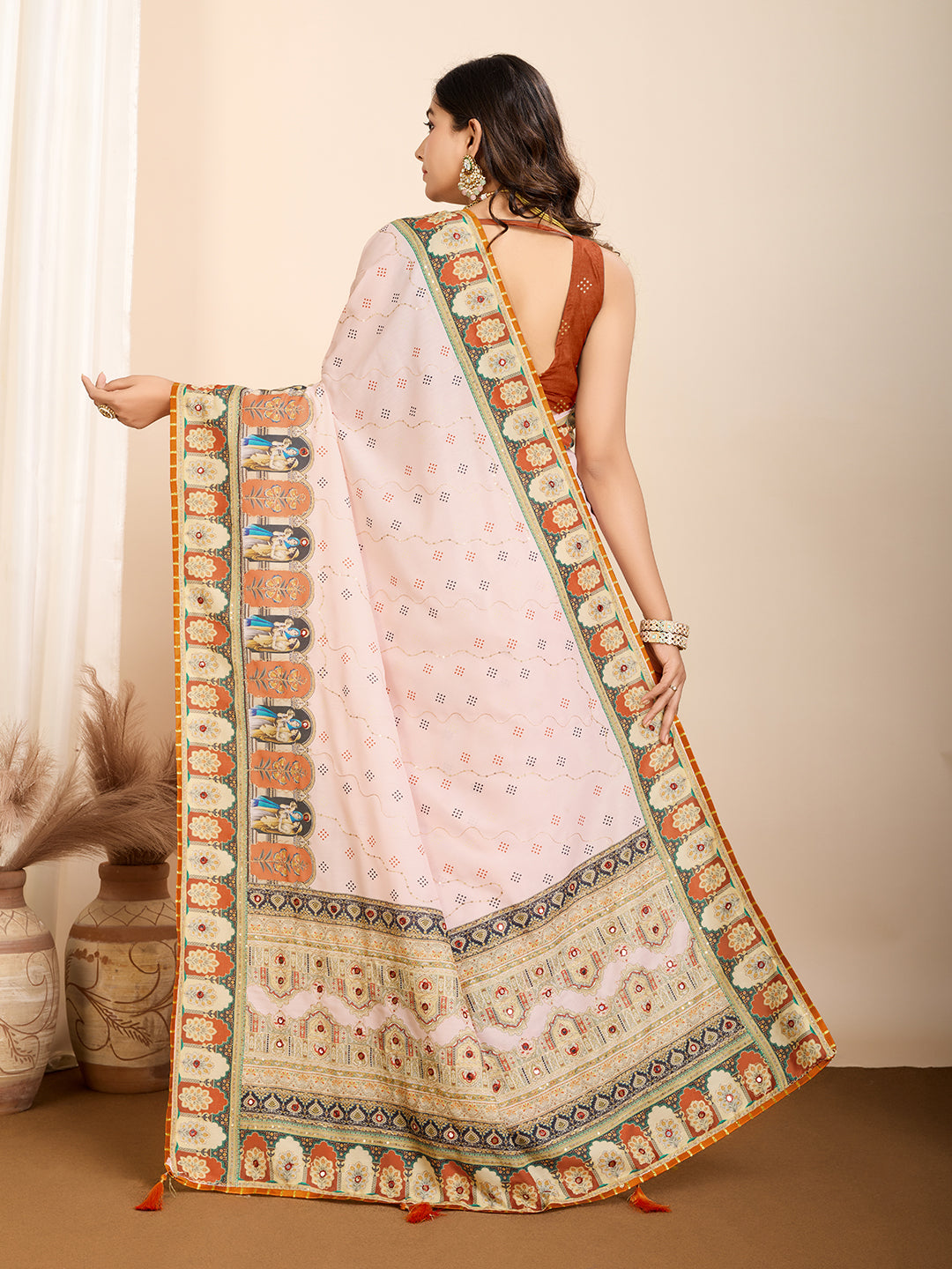 VEDANTA VASTRAM MASLIN COTTON DIGITAL PRINTED EMBROIDERED WORK SAREE