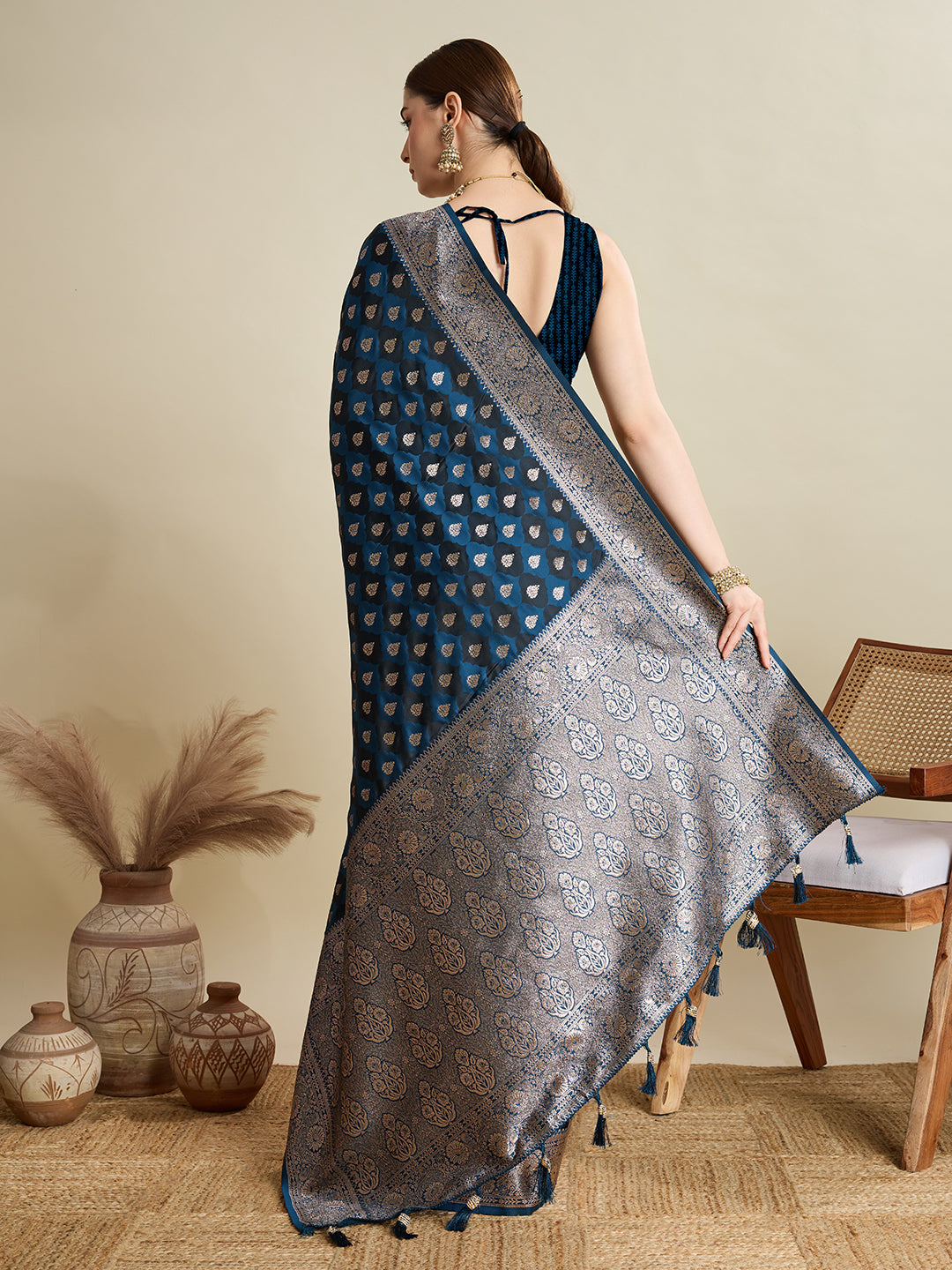 BANARSI STYLE LEELIPEERI WOVEN DESIGN ZARI SILK COTTON SAREE