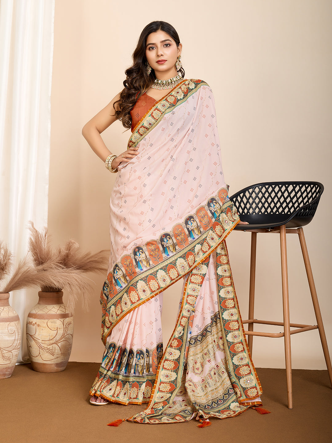 VEDANTA VASTRAM MASLIN COTTON DIGITAL PRINTED EMBROIDERED WORK SAREE
