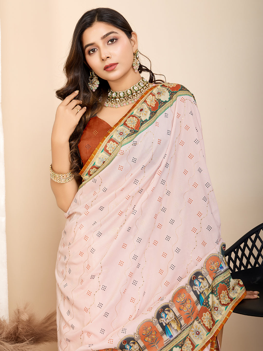 VEDANTA VASTRAM MASLIN COTTON DIGITAL PRINTED EMBROIDERED WORK SAREE