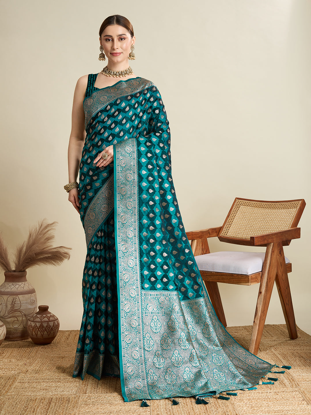 BANARSI STYLE LEELIPEERI WOVEN DESIGN ZARI SILK COTTON SAREE