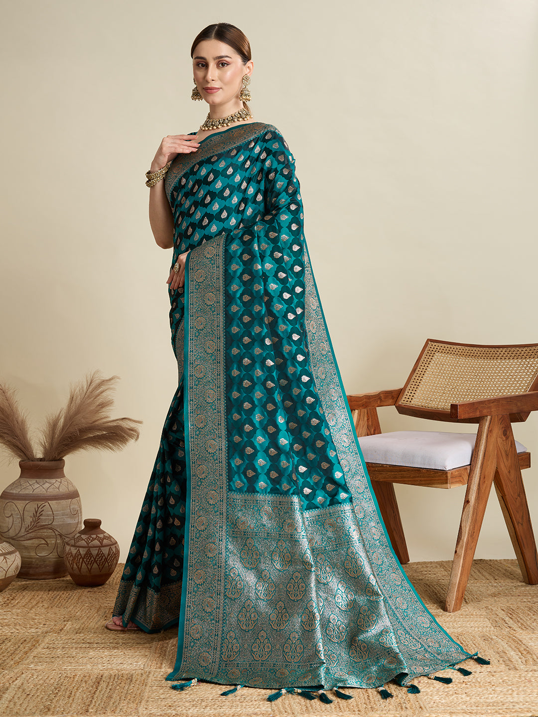 BANARSI STYLE LEELIPEERI WOVEN DESIGN ZARI SILK COTTON SAREE