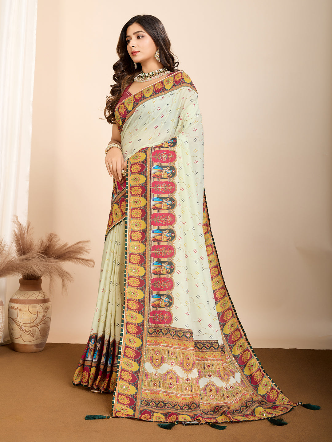 VEDANTA VASTRAM MASLIN COTTON DIGITAL PRINTED EMBROIDERED WORK SAREE