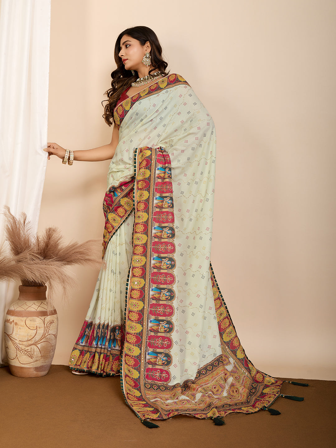 VEDANTA VASTRAM MASLIN COTTON DIGITAL PRINTED EMBROIDERED WORK SAREE