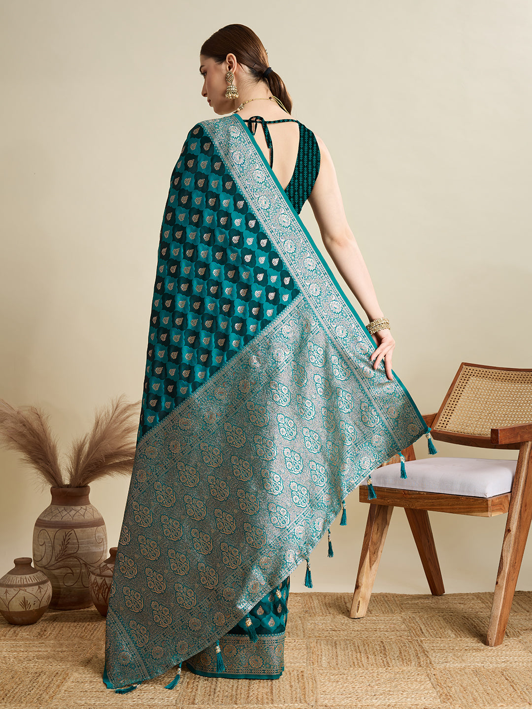BANARSI STYLE LEELIPEERI WOVEN DESIGN ZARI SILK COTTON SAREE