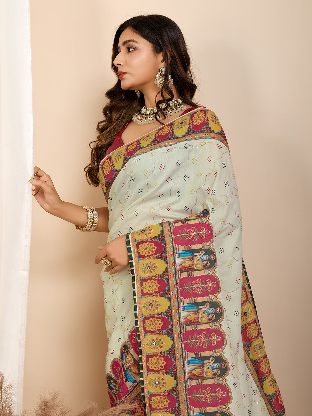 VEDANTA VASTRAM MASLIN COTTON DIGITAL PRINTED EMBROIDERED WORK SAREE