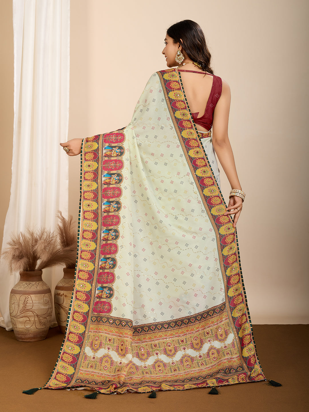 VEDANTA VASTRAM MASLIN COTTON DIGITAL PRINTED EMBROIDERED WORK SAREE