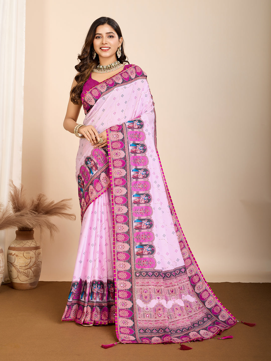 VEDANTA VASTRAM MASLIN COTTON DIGITAL PRINTED EMBROIDERED WORK SAREE