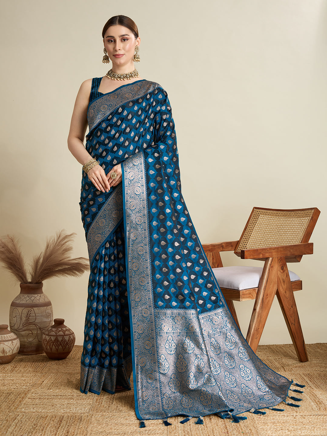 BANARSI STYLE LEELIPEERI WOVEN DESIGN ZARI SILK COTTON SAREE