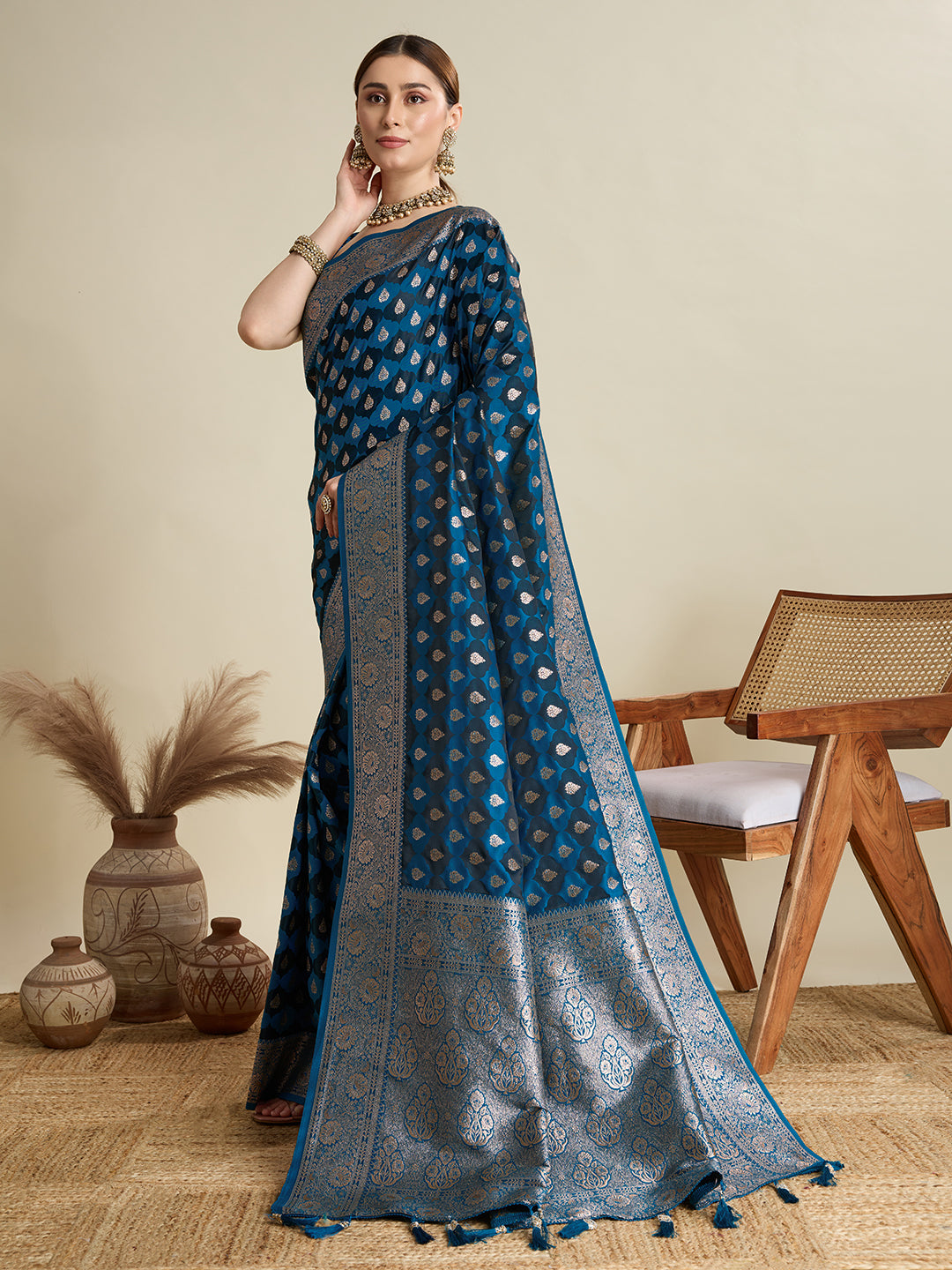 BANARSI STYLE LEELIPEERI WOVEN DESIGN ZARI SILK COTTON SAREE