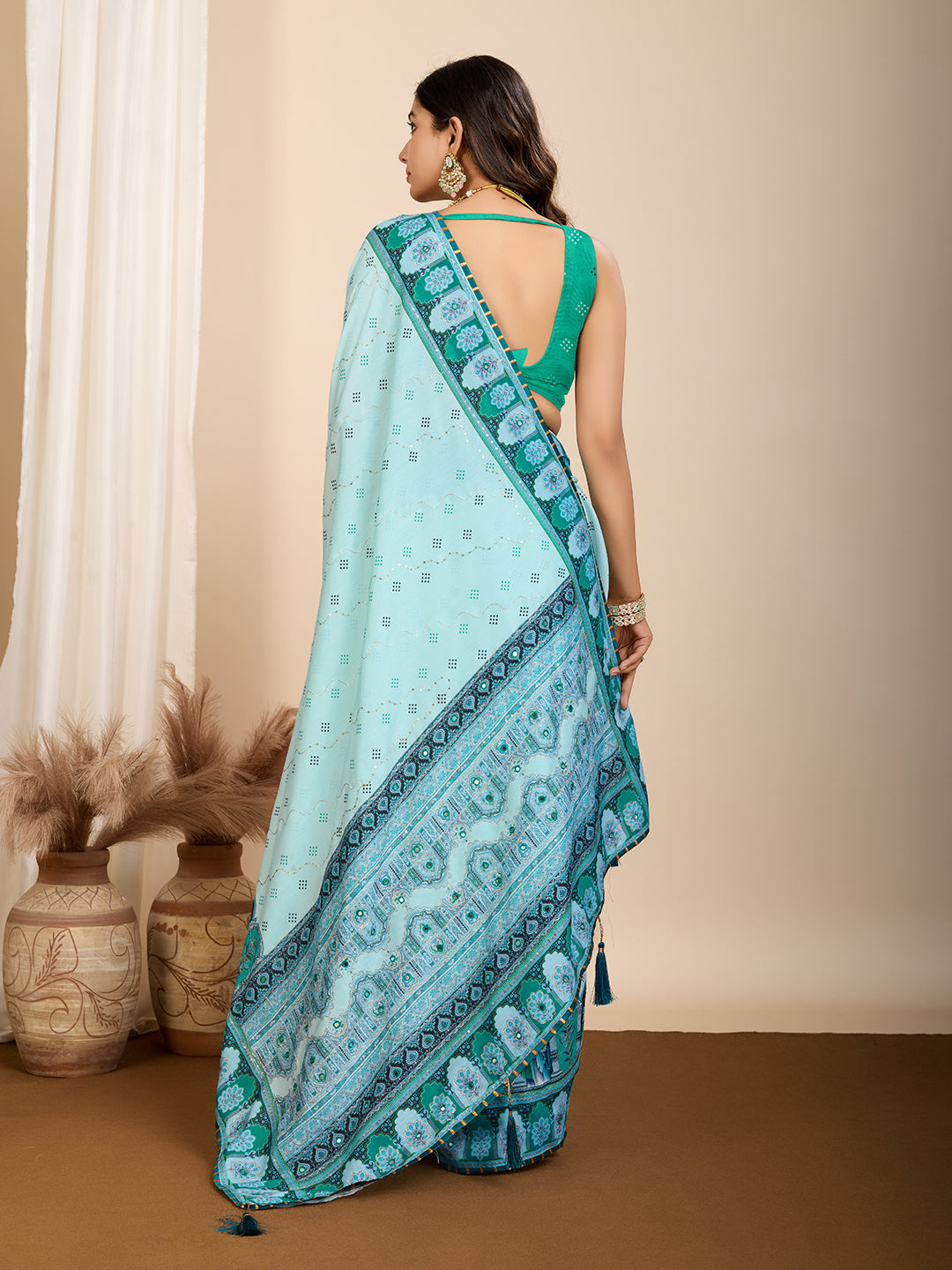 VEDANTA VASTRAM MASLIN COTTON DIGITAL PRINTED EMBROIDERED WORK SAREE