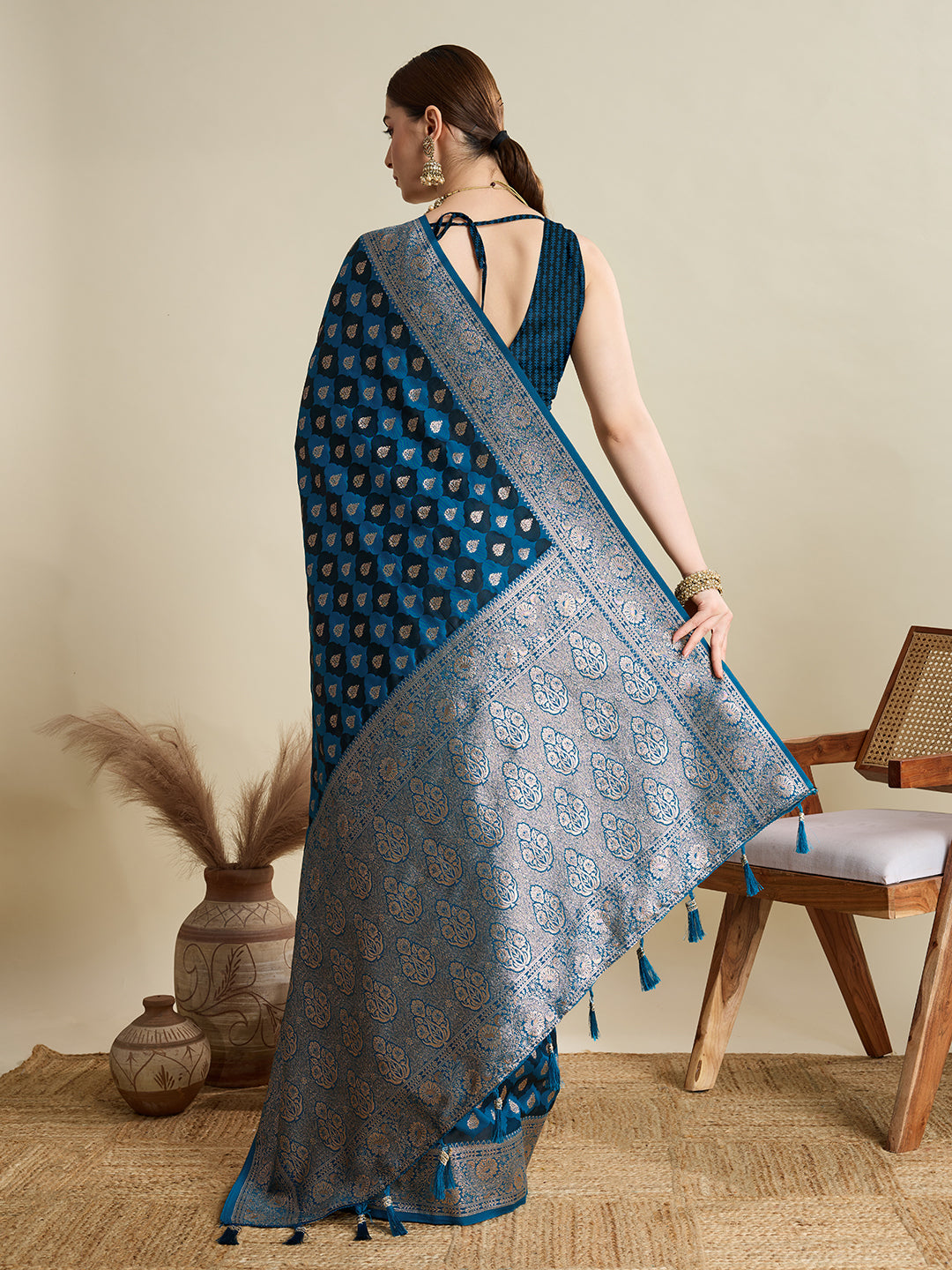 BANARSI STYLE LEELIPEERI WOVEN DESIGN ZARI SILK COTTON SAREE