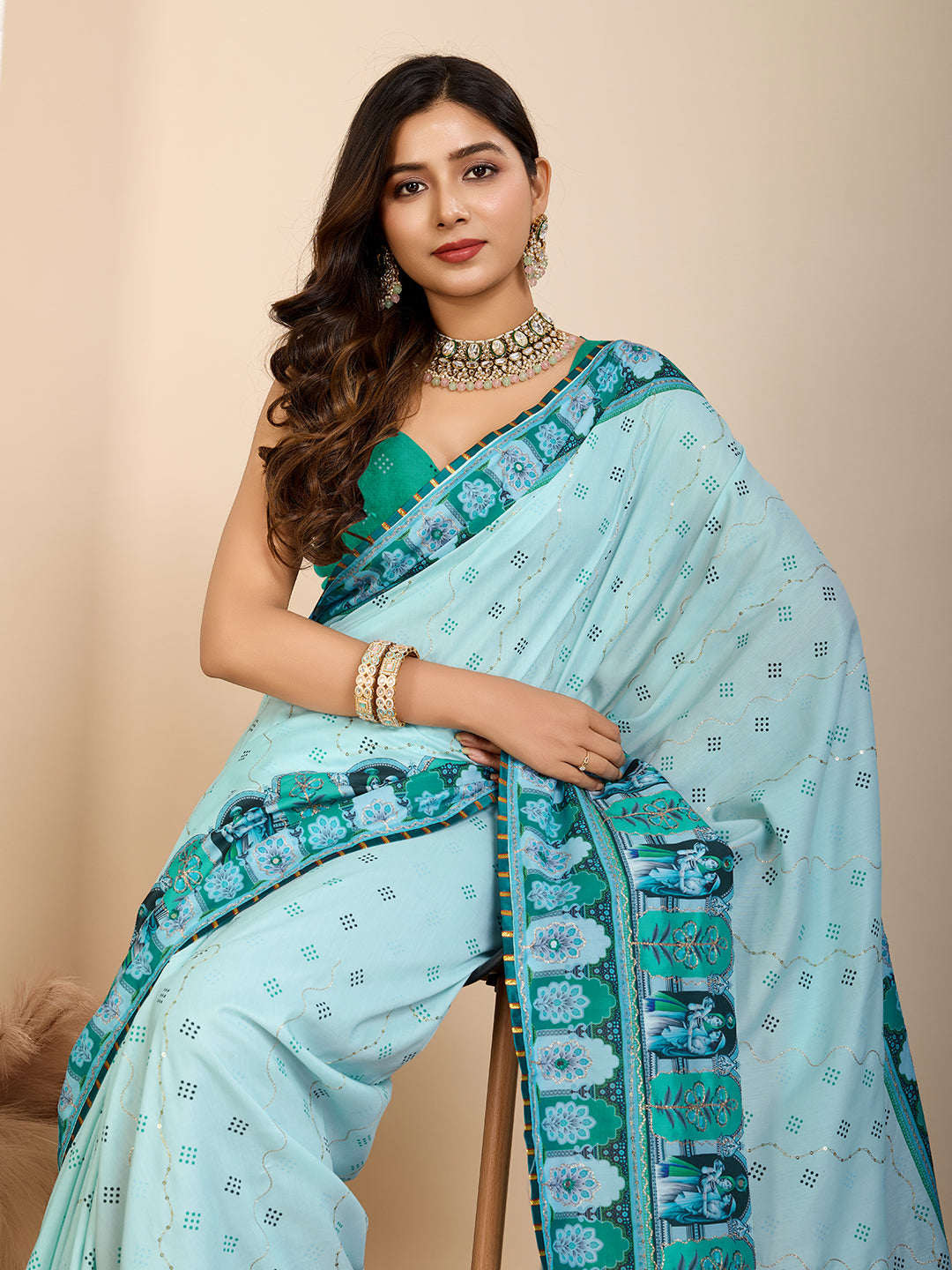 VEDANTA VASTRAM MASLIN COTTON DIGITAL PRINTED EMBROIDERED WORK SAREE