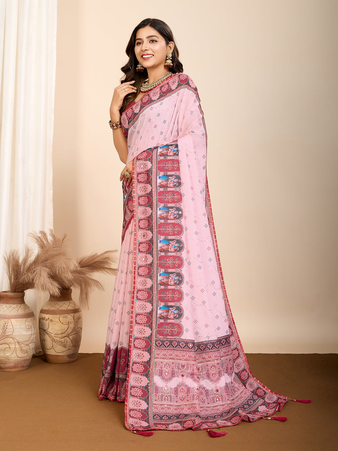 VEDANTA VASTRAM MASLIN COTTON DIGITAL PRINTED EMBROIDERED WORK SAREE