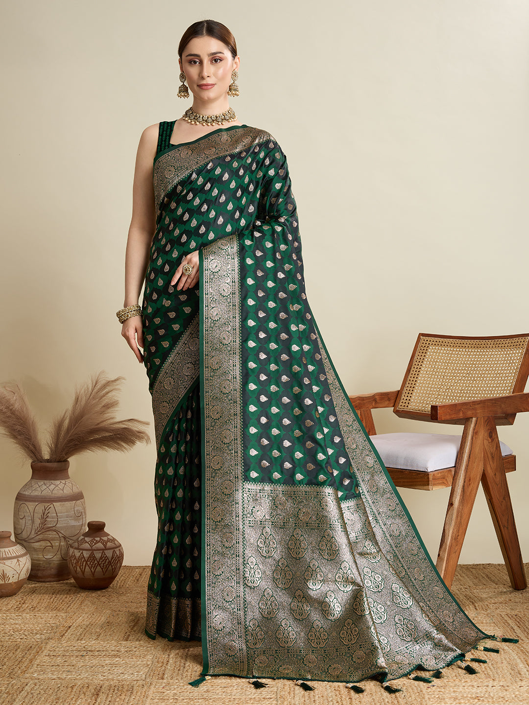 BANARSI STYLE LEELIPEERI WOVEN DESIGN ZARI SILK COTTON SAREE