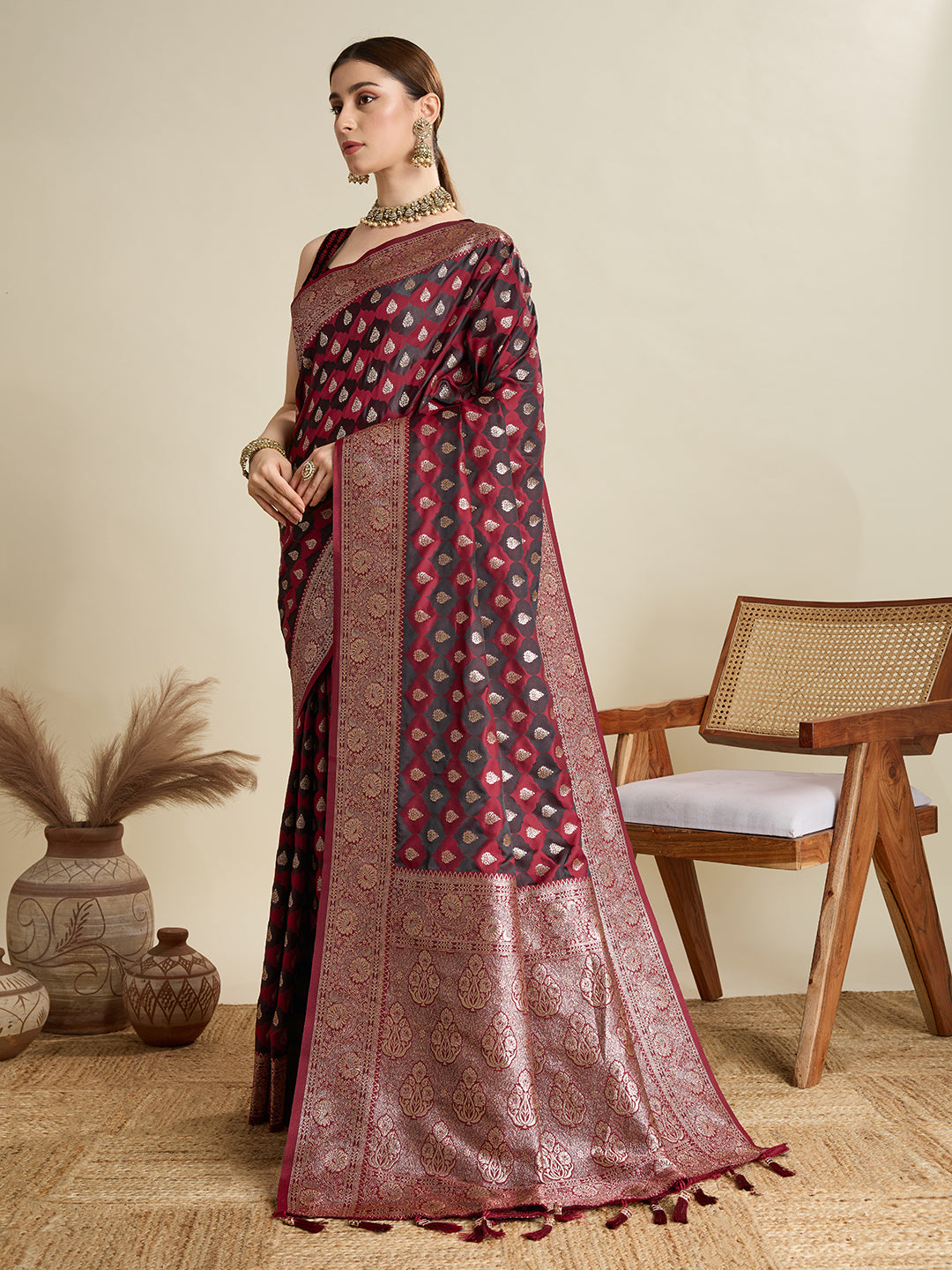 BANARSI STYLE LEELIPEERI WOVEN DESIGN ZARI SILK COTTON SAREE