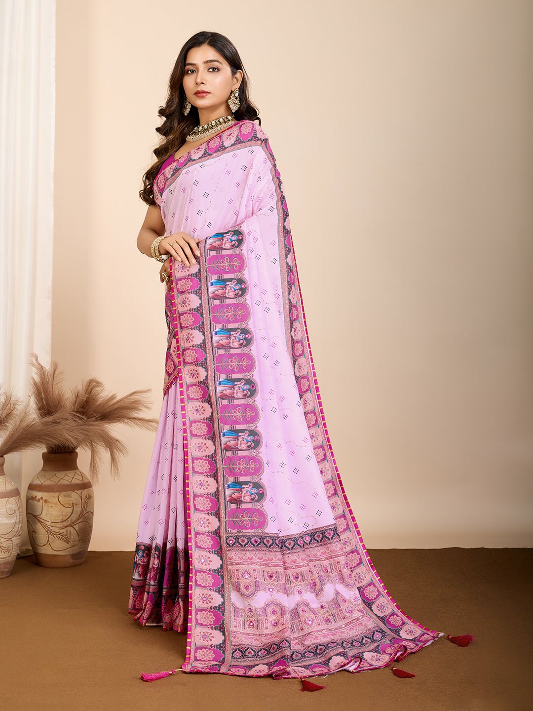 VEDANTA VASTRAM MASLIN COTTON DIGITAL PRINTED EMBROIDERED WORK SAREE