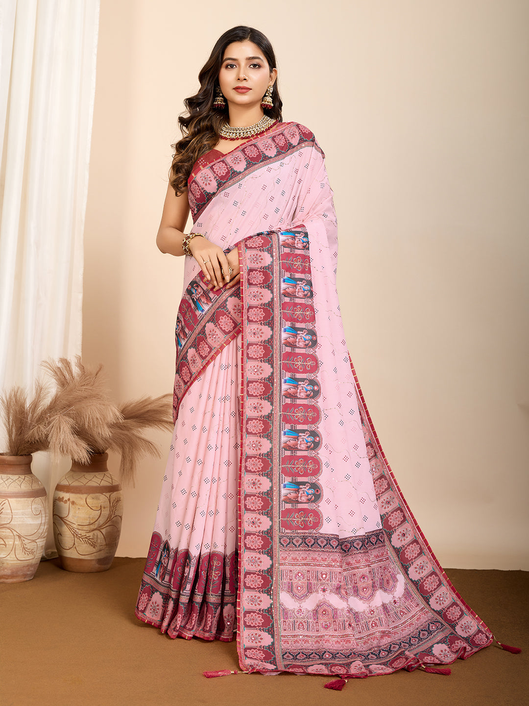 VEDANTA VASTRAM MASLIN COTTON DIGITAL PRINTED EMBROIDERED WORK SAREE