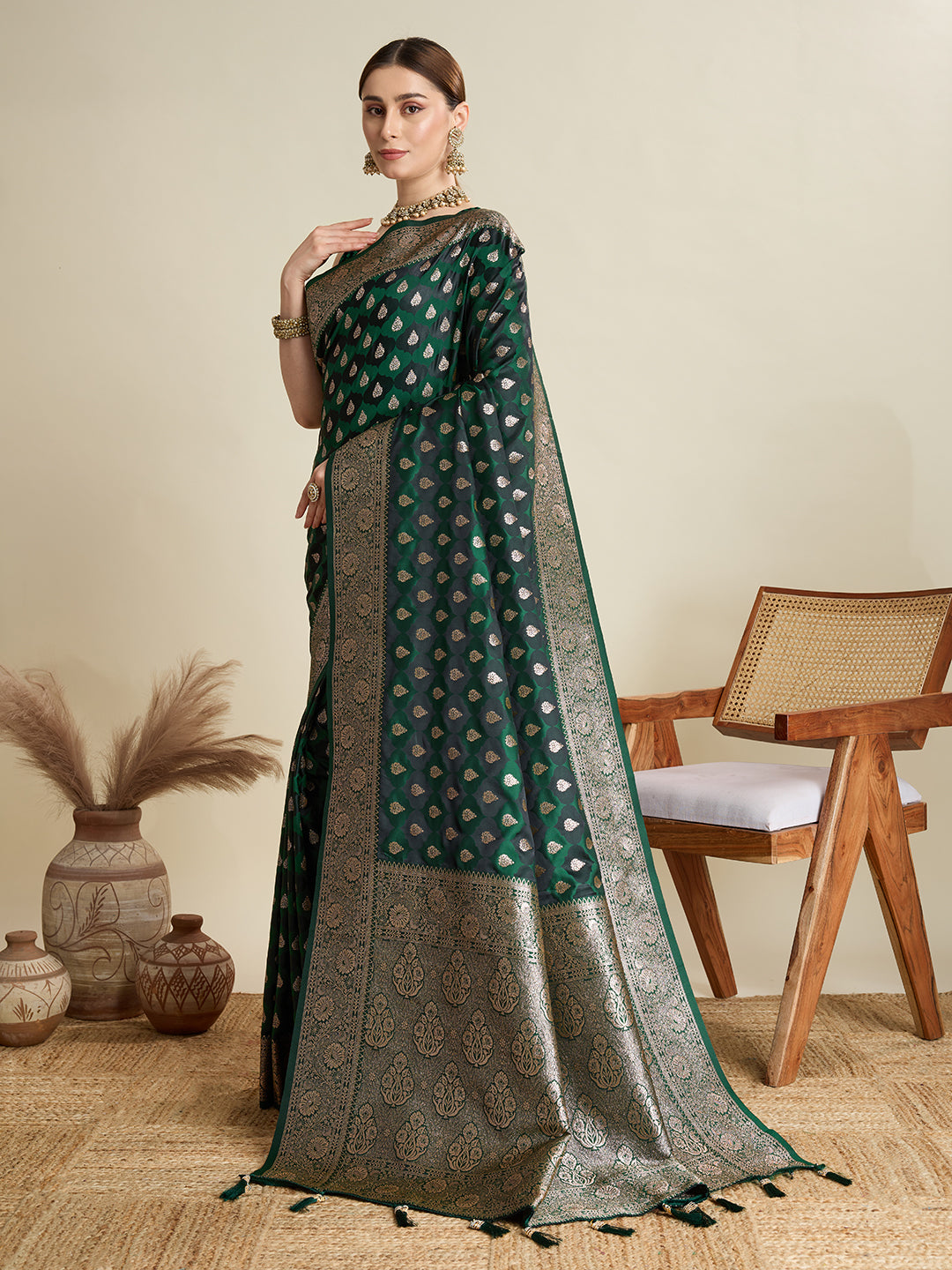 BANARSI STYLE LEELIPEERI WOVEN DESIGN ZARI SILK COTTON SAREE