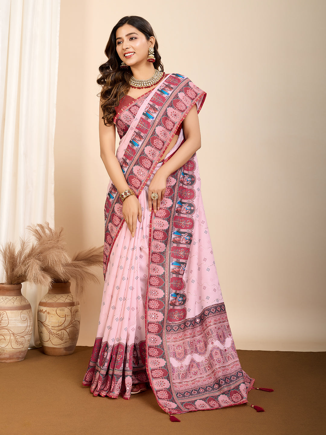 VEDANTA VASTRAM MASLIN COTTON DIGITAL PRINTED EMBROIDERED WORK SAREE