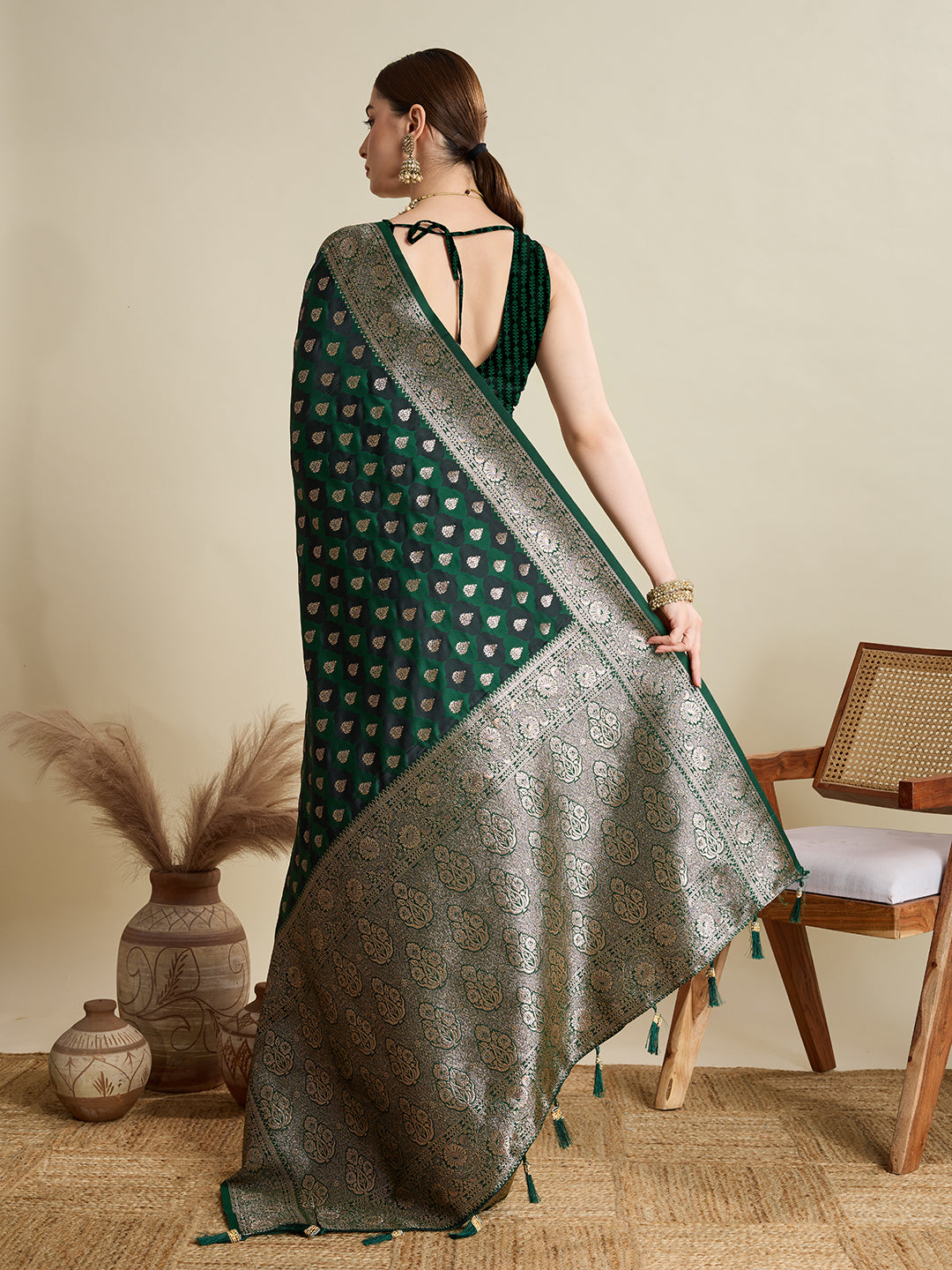 BANARSI STYLE LEELIPEERI WOVEN DESIGN ZARI SILK COTTON SAREE