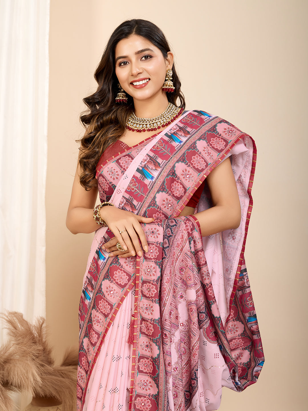 VEDANTA VASTRAM MASLIN COTTON DIGITAL PRINTED EMBROIDERED WORK SAREE