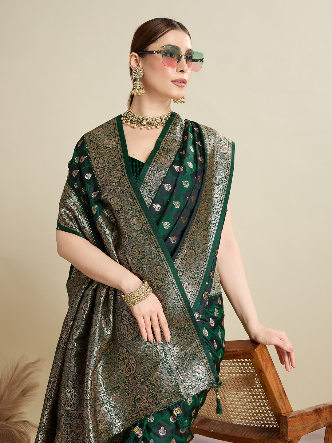 BANARSI STYLE LEELIPEERI WOVEN DESIGN ZARI SILK COTTON SAREE
