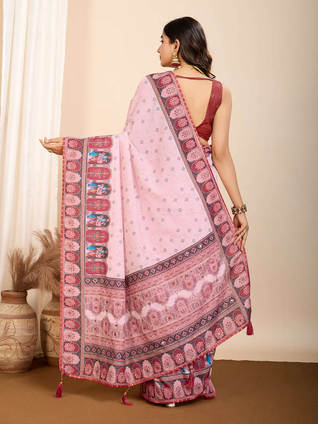 VEDANTA VASTRAM MASLIN COTTON DIGITAL PRINTED EMBROIDERED WORK SAREE