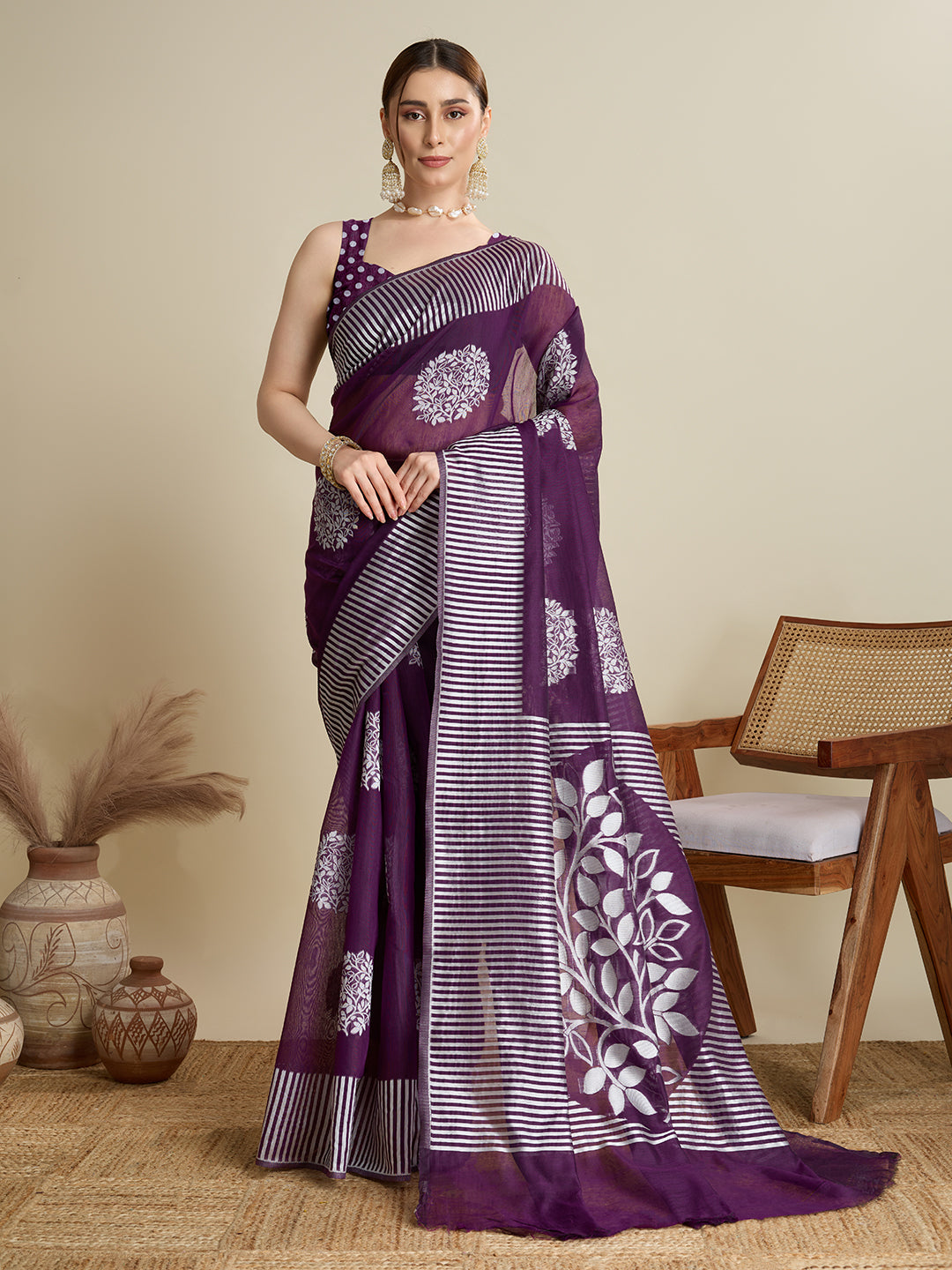 ETHNIC MOTIFS SILK BLEND SAREE