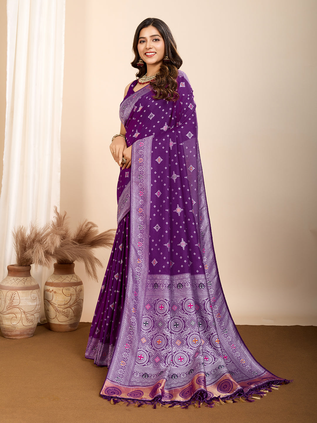 LATEST JACQUARD GOLD ZARI WOVEN LITCHI SILK BANARSI SAREE