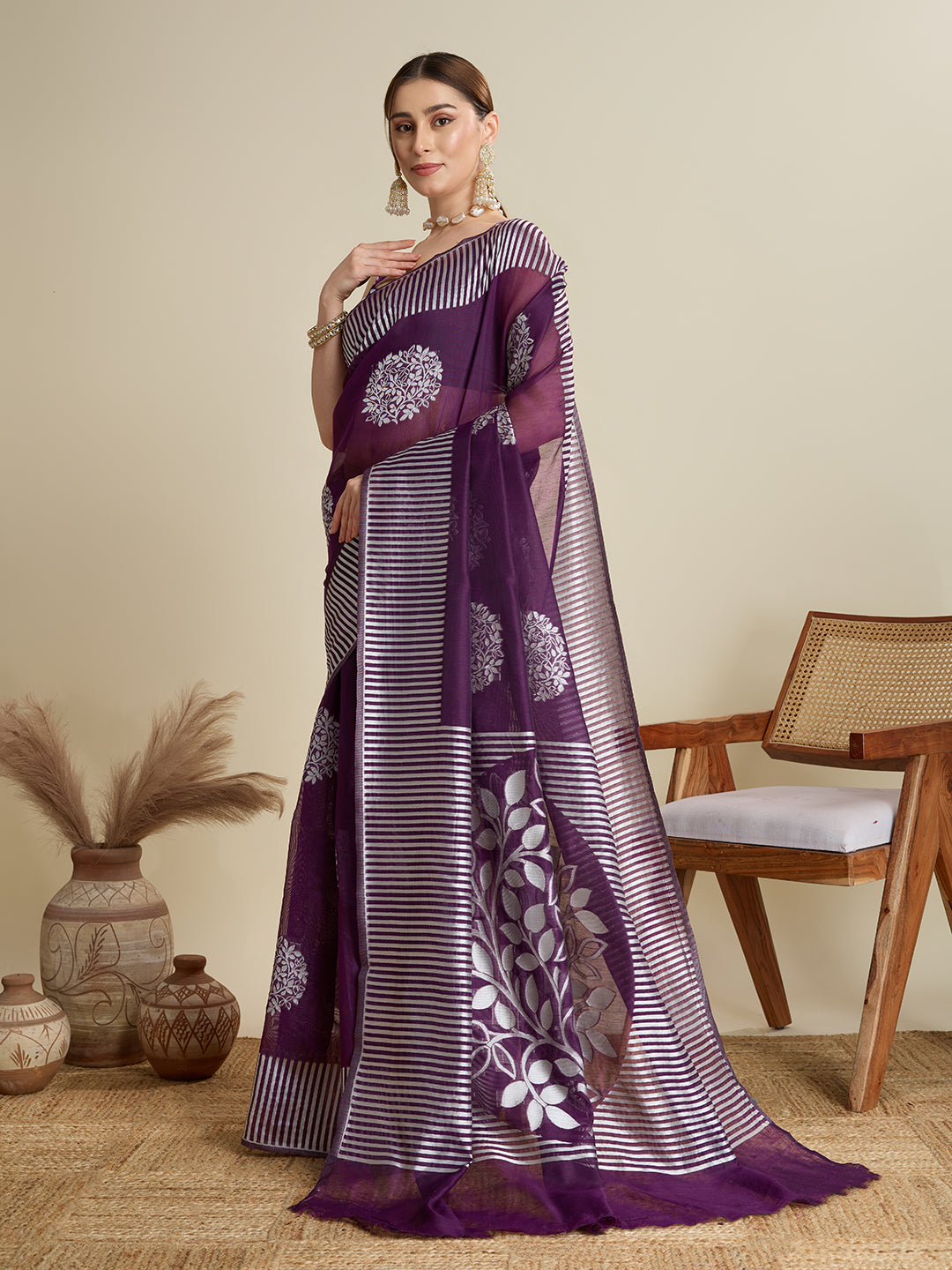 ETHNIC MOTIFS SILK BLEND SAREE