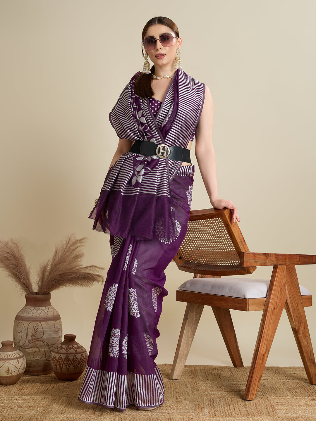 ETHNIC MOTIFS SILK BLEND SAREE
