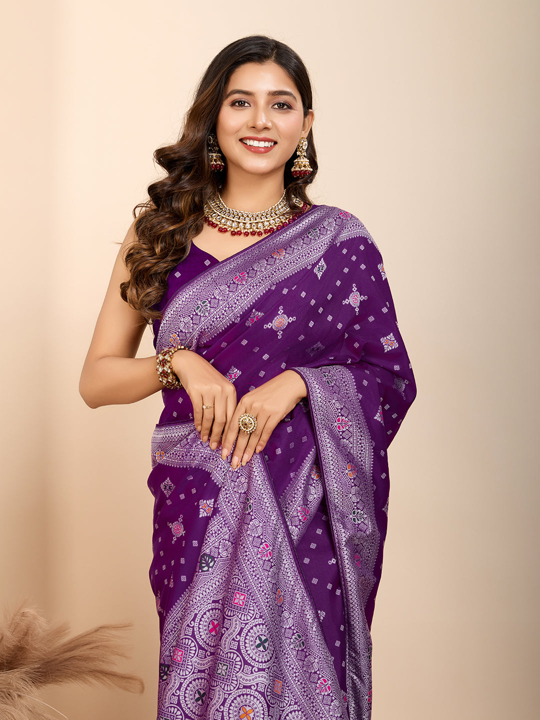 LATEST JACQUARD GOLD ZARI WOVEN LITCHI SILK BANARSI SAREE