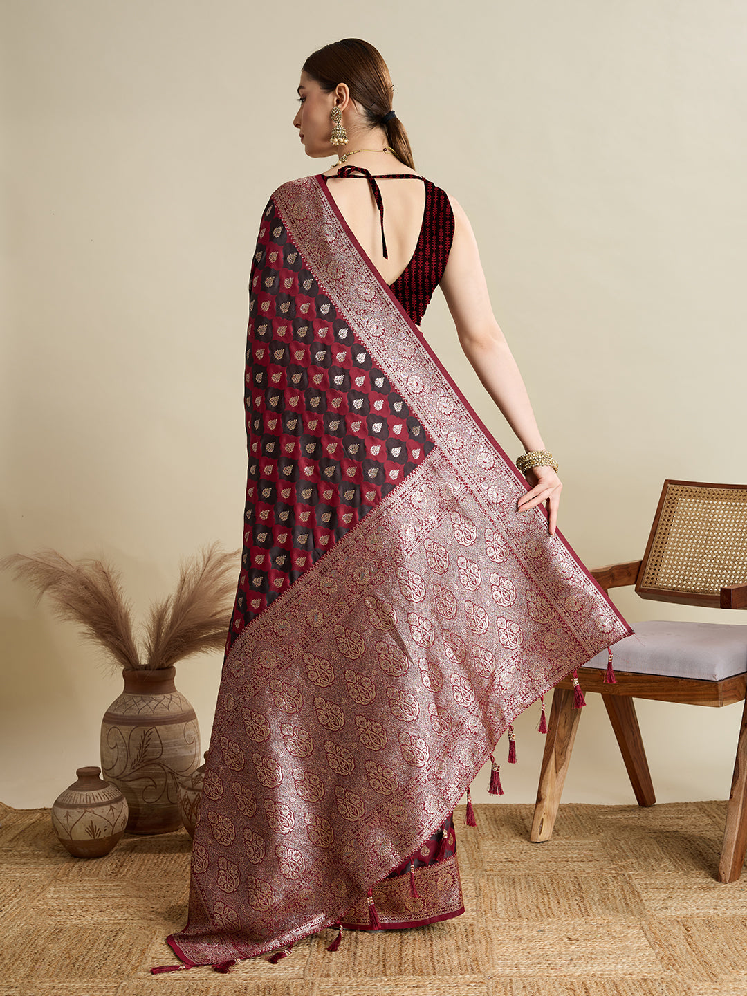 BANARSI STYLE LEELIPEERI WOVEN DESIGN ZARI SILK COTTON SAREE
