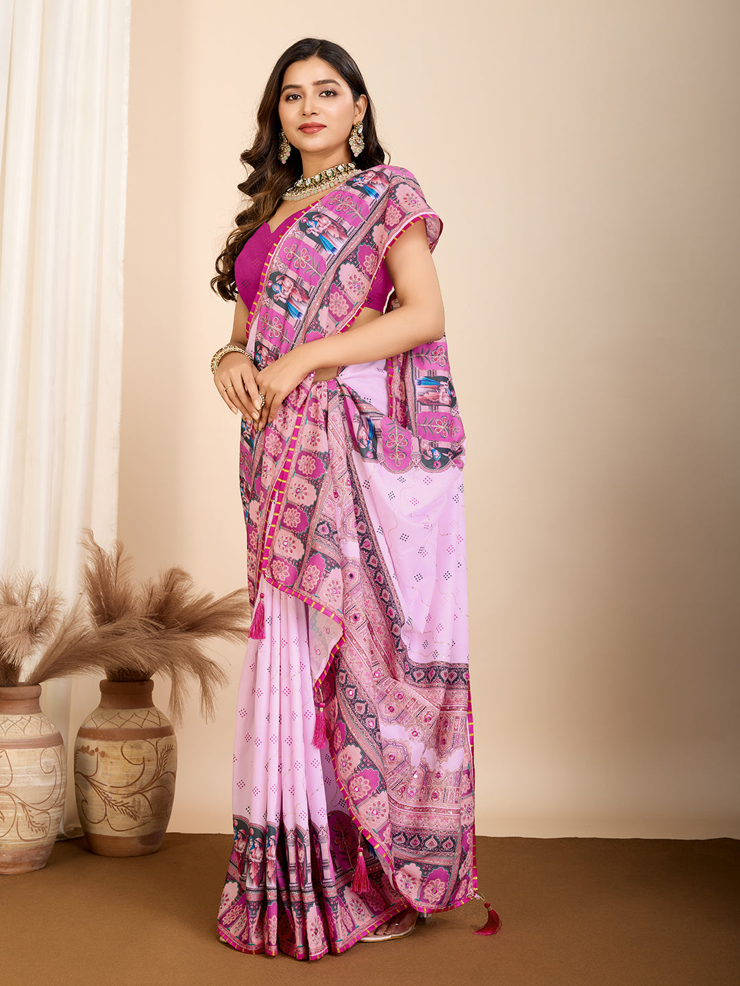 VEDANTA VASTRAM MASLIN COTTON DIGITAL PRINTED EMBROIDERED WORK SAREE