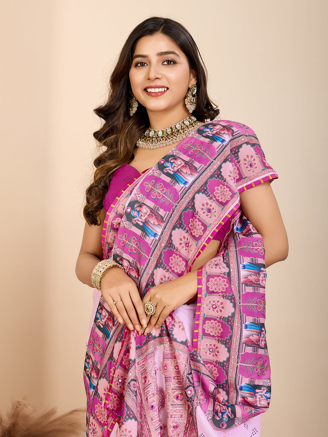VEDANTA VASTRAM MASLIN COTTON DIGITAL PRINTED EMBROIDERED WORK SAREE