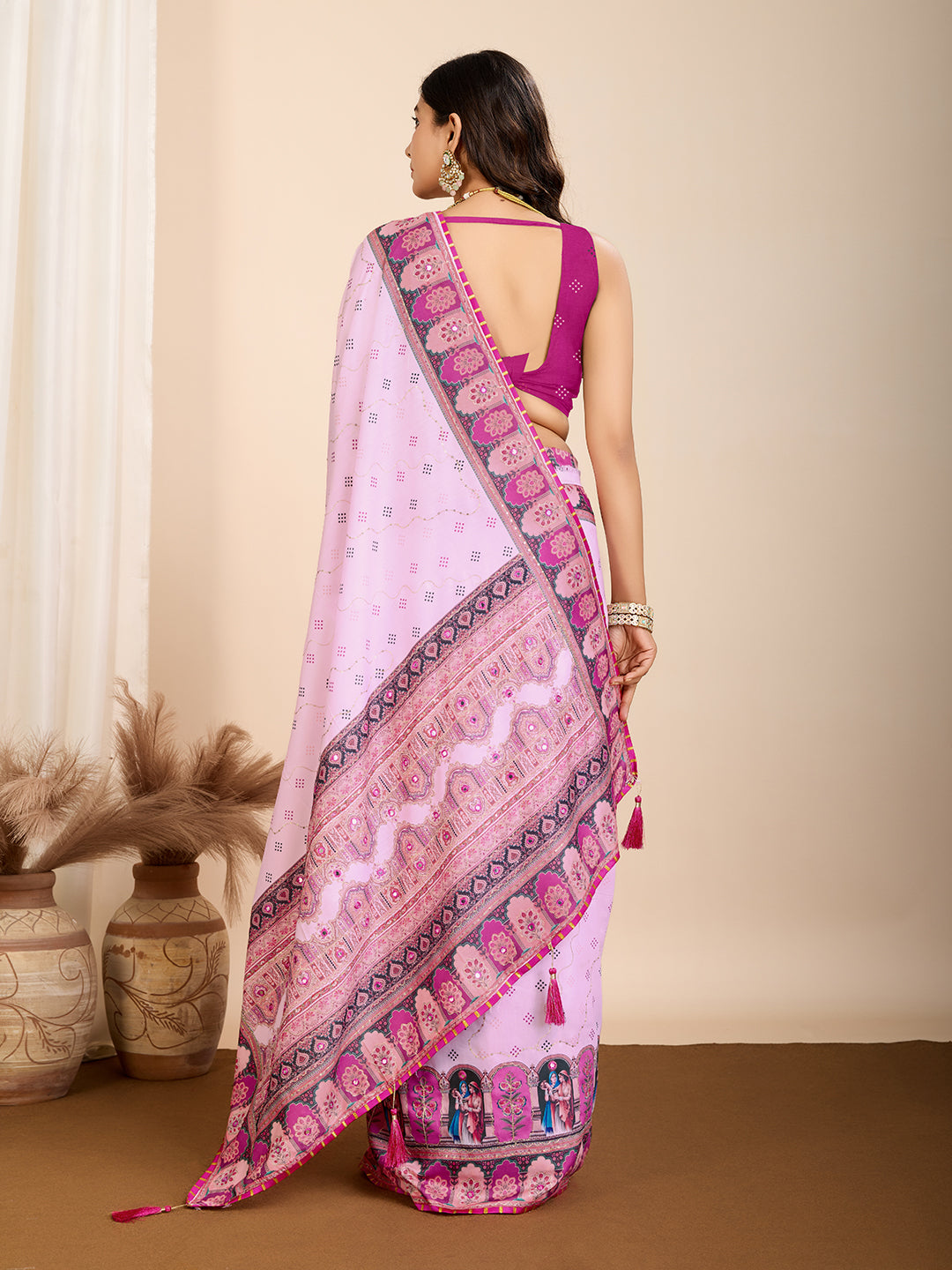 VEDANTA VASTRAM MASLIN COTTON DIGITAL PRINTED EMBROIDERED WORK SAREE