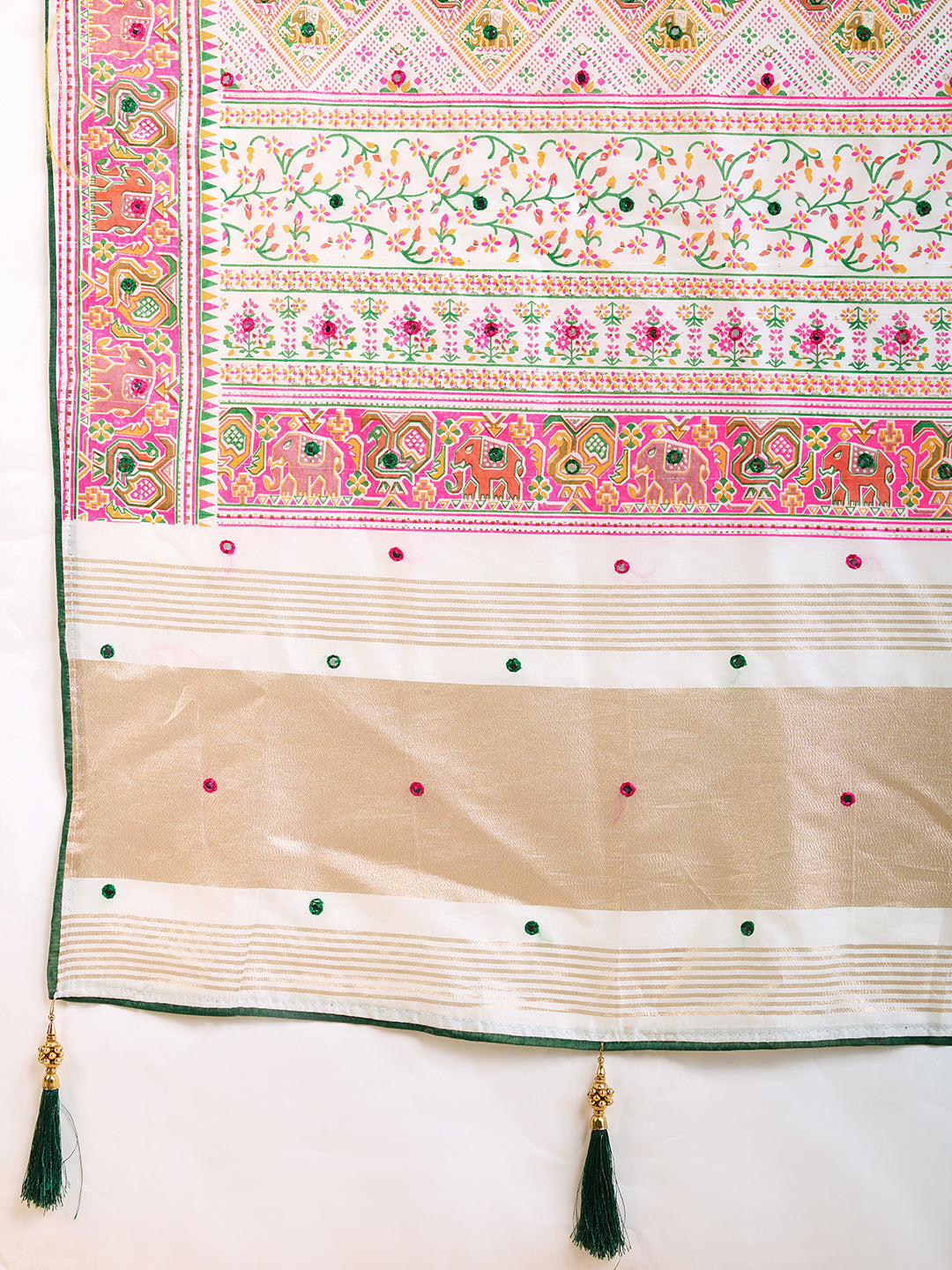 WHITE RAJWADI PASHMINA SILK BLEND WEAVING KASHMIRI THREAD WOVEN SAREE