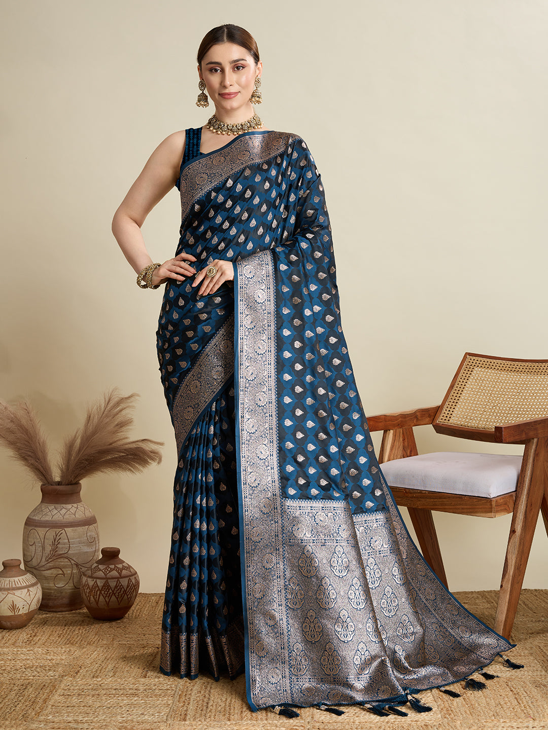 BANARSI STYLE LEELIPEERI WOVEN DESIGN ZARI SILK COTTON SAREE