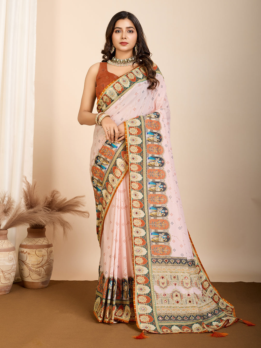 VEDANTA VASTRAM MASLIN COTTON DIGITAL PRINTED EMBROIDERED WORK SAREE