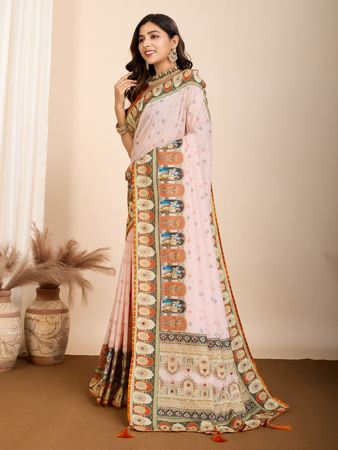 VEDANTA VASTRAM MASLIN COTTON DIGITAL PRINTED EMBROIDERED WORK SAREE