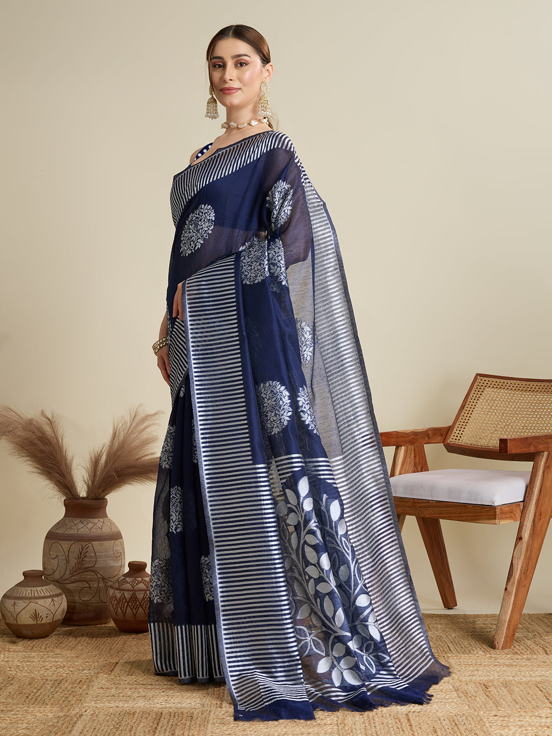 ETHNIC MOTIFS SILK BLEND SAREE