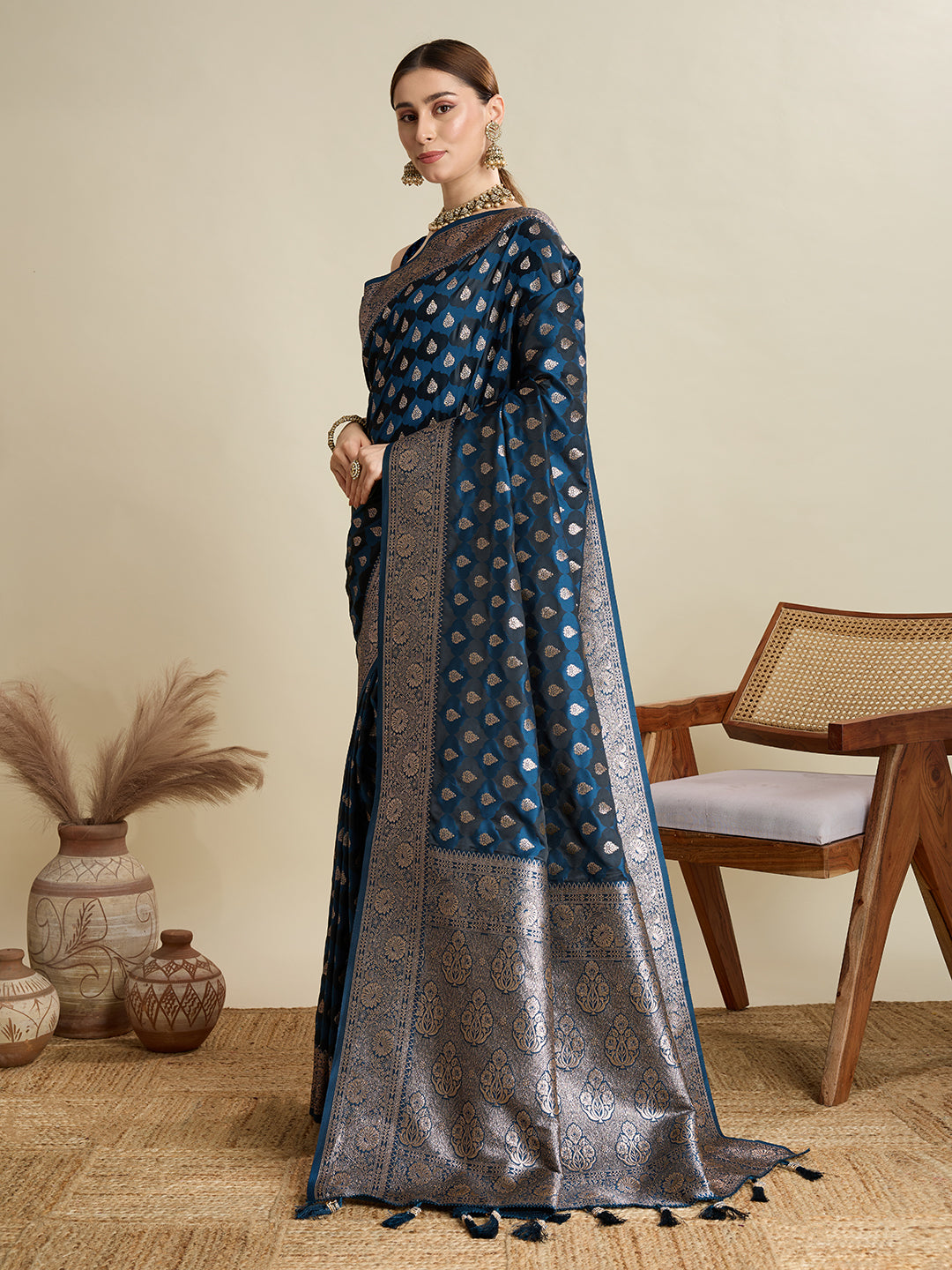 BANARSI STYLE LEELIPEERI WOVEN DESIGN ZARI SILK COTTON SAREE