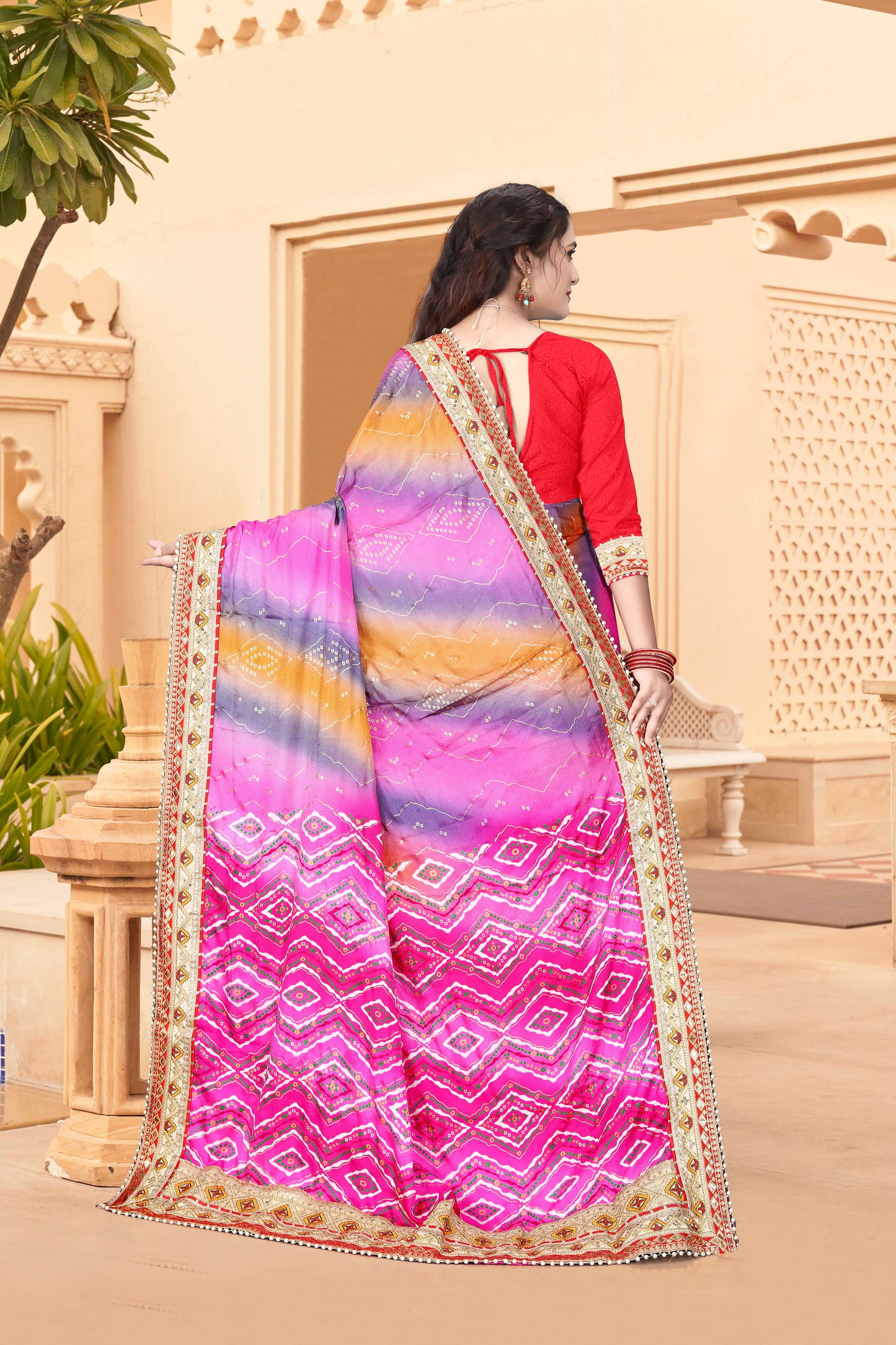Bright Moss Bandhani Saree