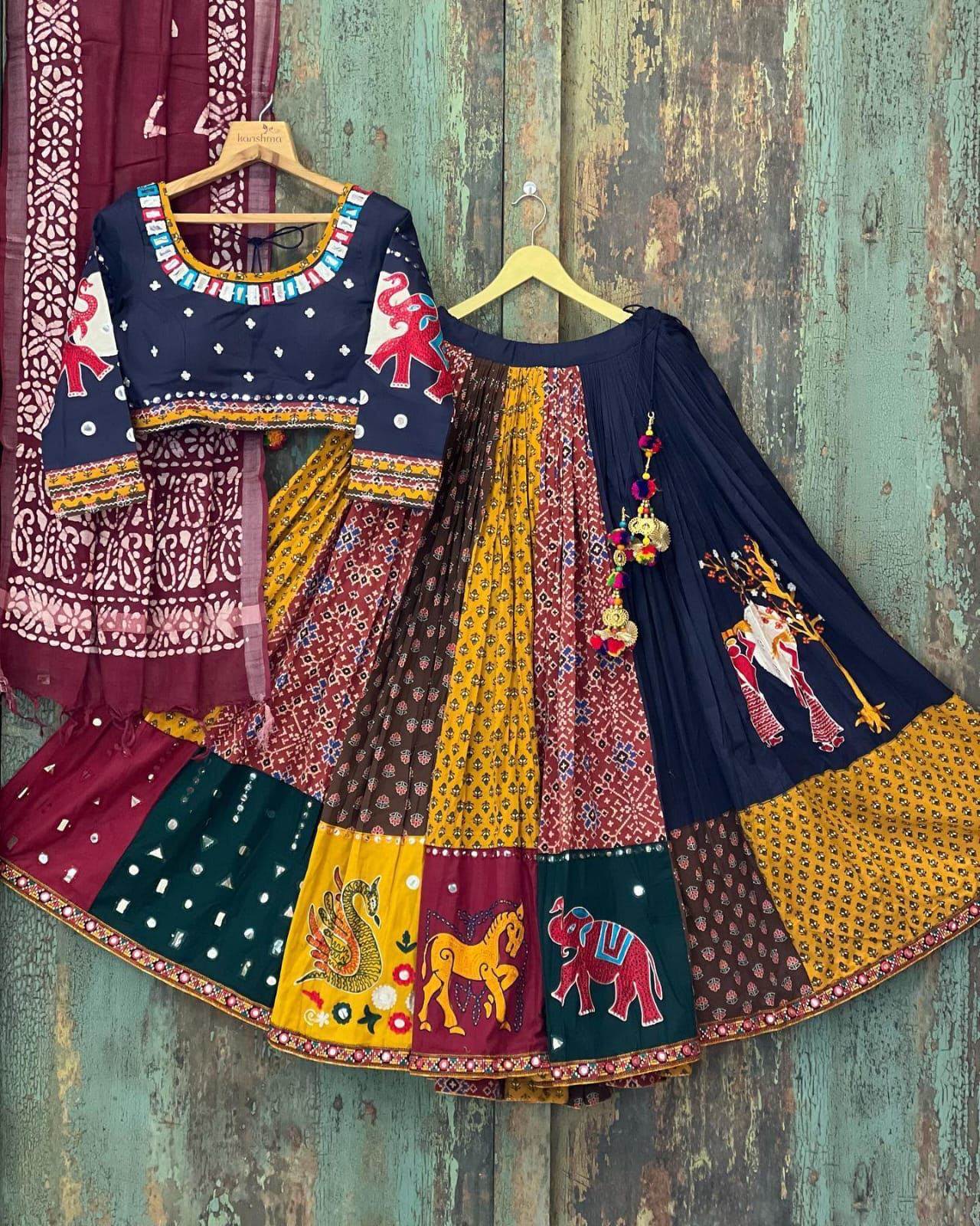 FESTIVE WEAR MULTI COLOUR MUSLIN COTTON LAHENGA CHOLI WITH DUPATTA
