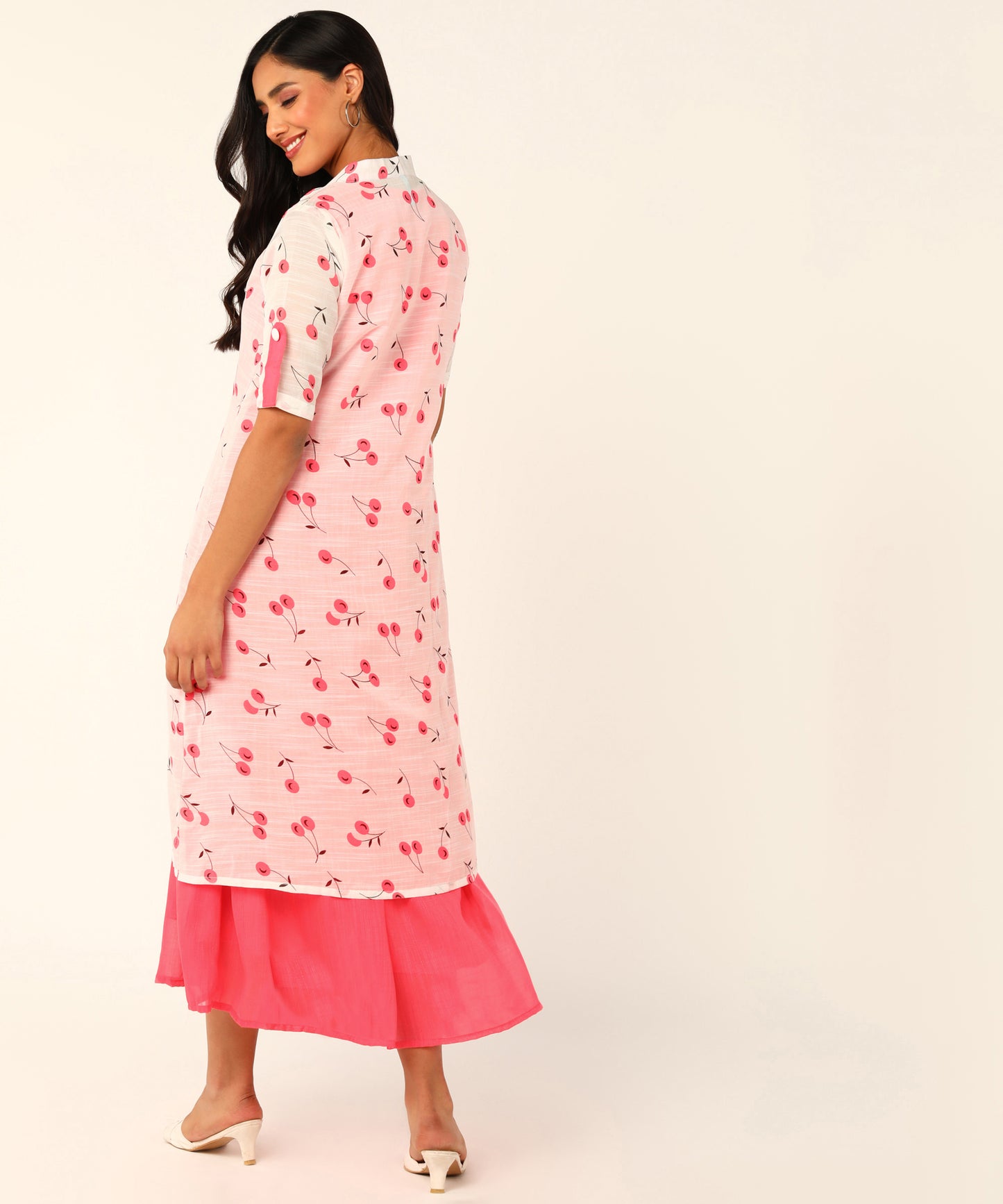 Kurta with Overlay or a Long Jacket Or Shrug with Umbrella Cut Inner Midi Dress