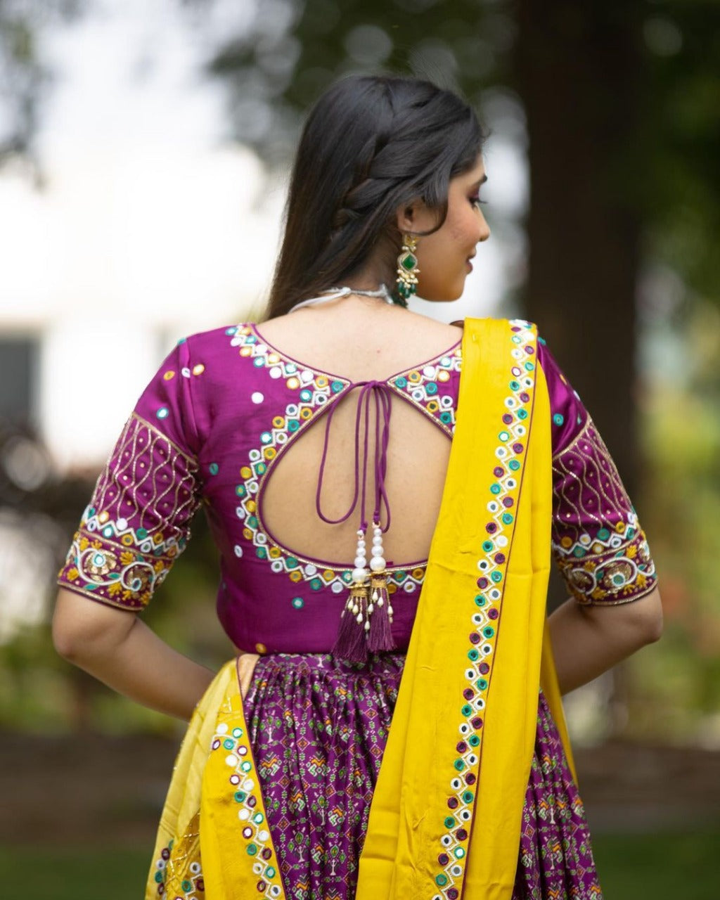 MUSTARD FLORAL & PATOLA PRINT TUSSA SILK LAHENGA CHOLI WITH DUPATTA