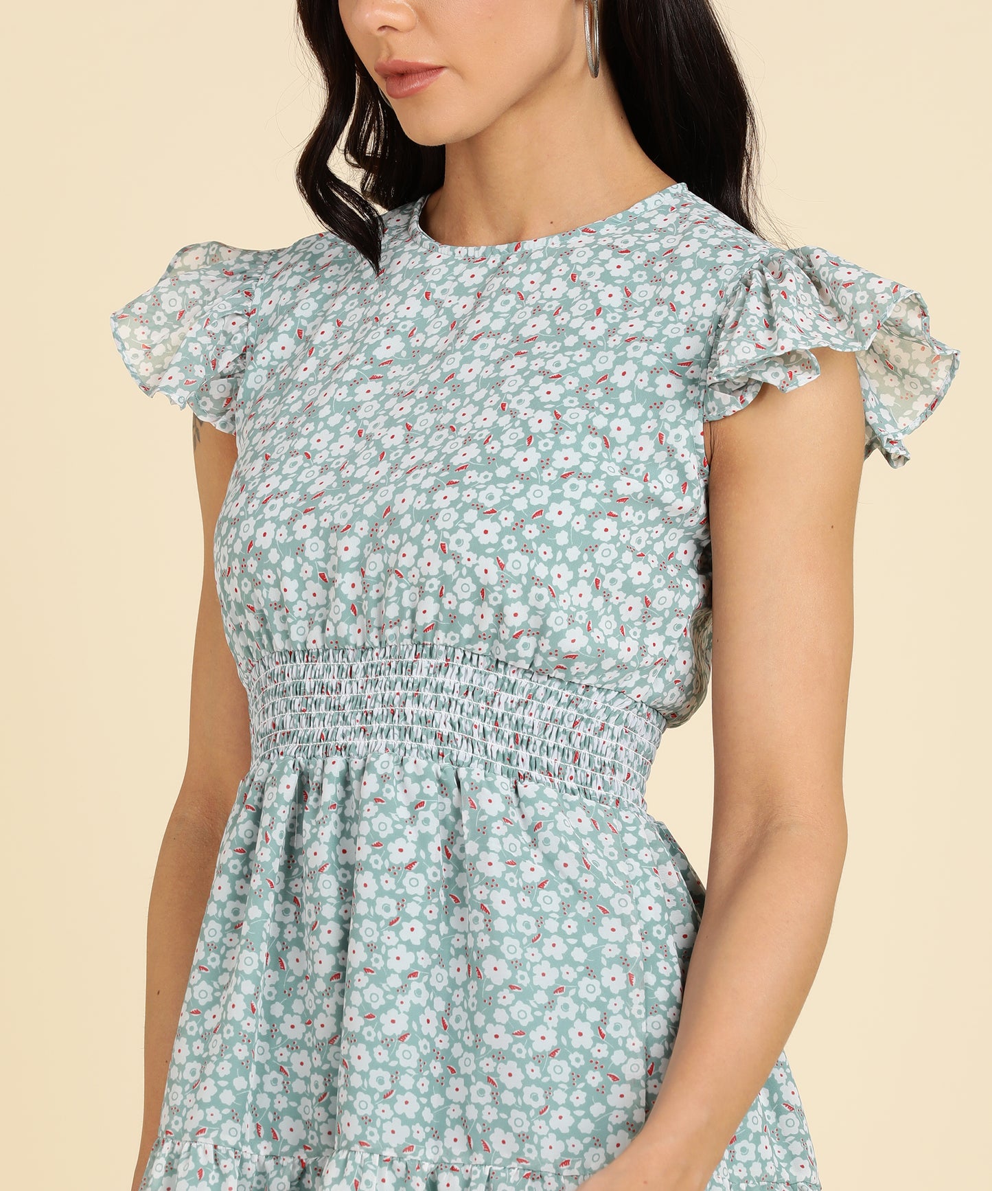 MONOCHROME FLORAL TIERED MIDI DRESS
