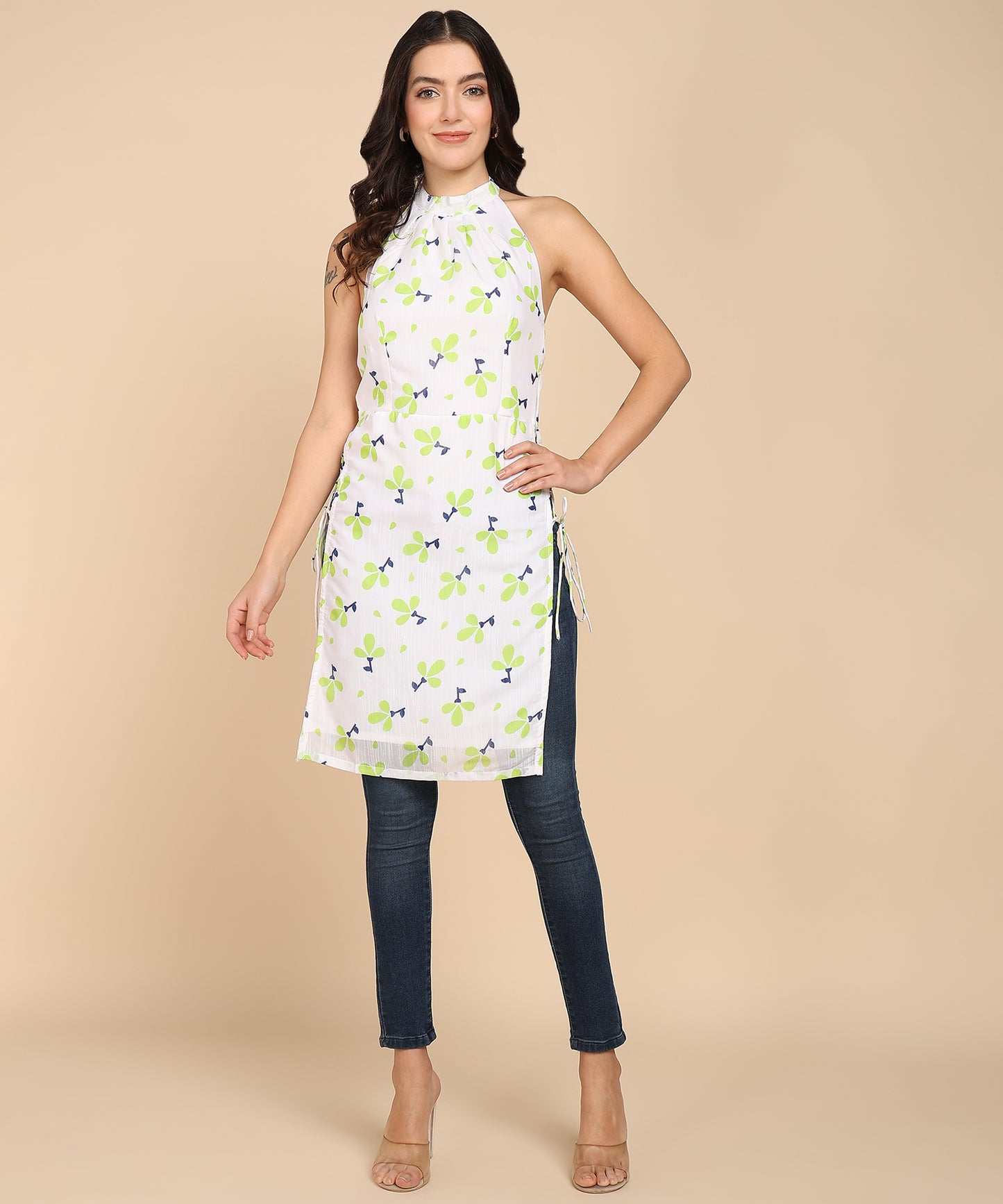 FLORAL PRINT HALTER TUNIC TOP