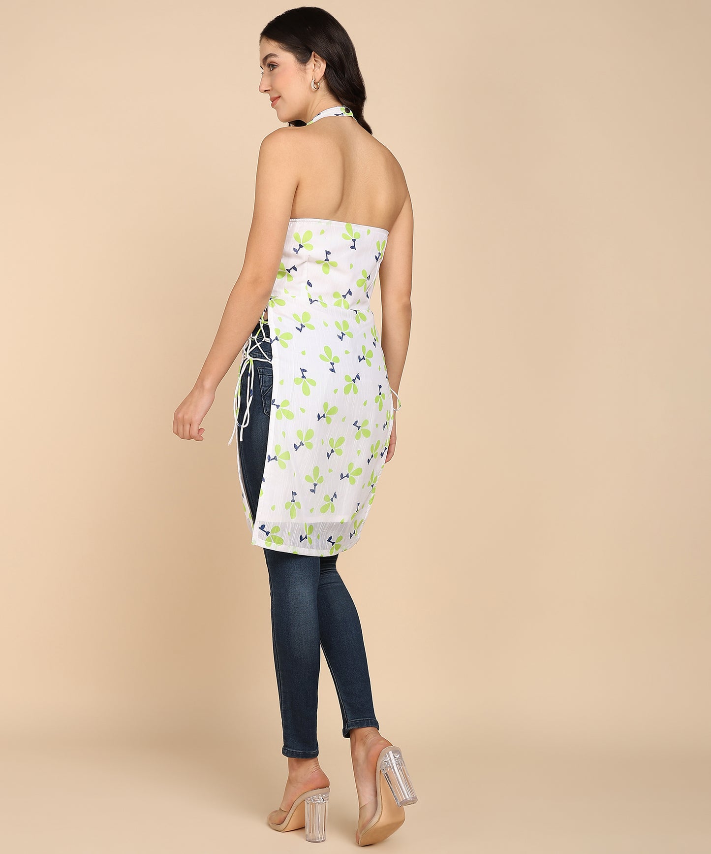 FLORAL PRINT HALTER TUNIC TOP